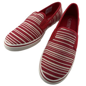 Lauren Ralph Lauren‎ Womens Janis Red White Stripe Slip On Shoes Size 7 B Flats